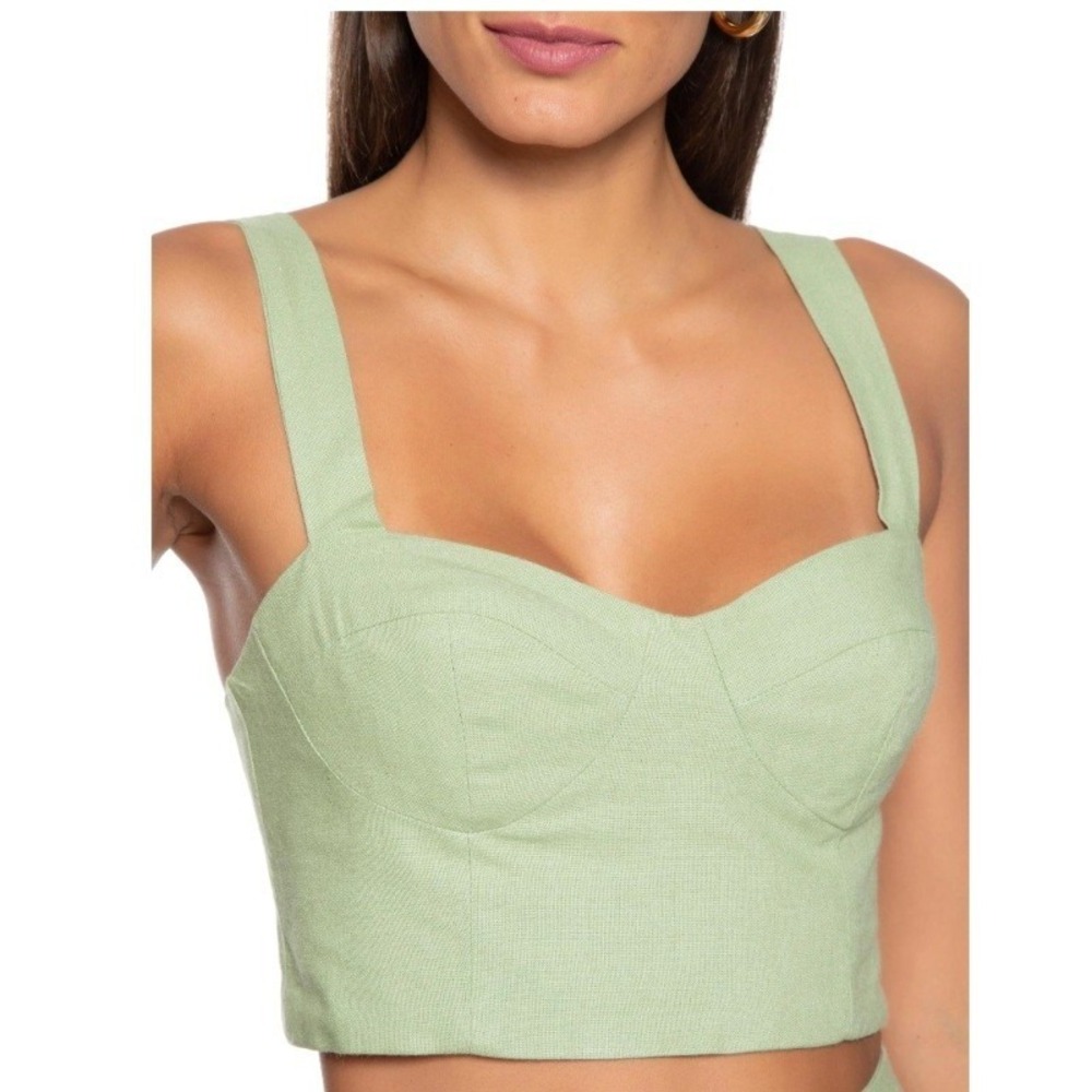 Abercrombie & Fitch Top Womens Large Green Crop Linen Blend Smocked Summer Y2K